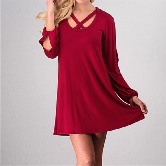 SwankStyles Dresses & Skirts - Red Mini Dress With Sleeve Slits